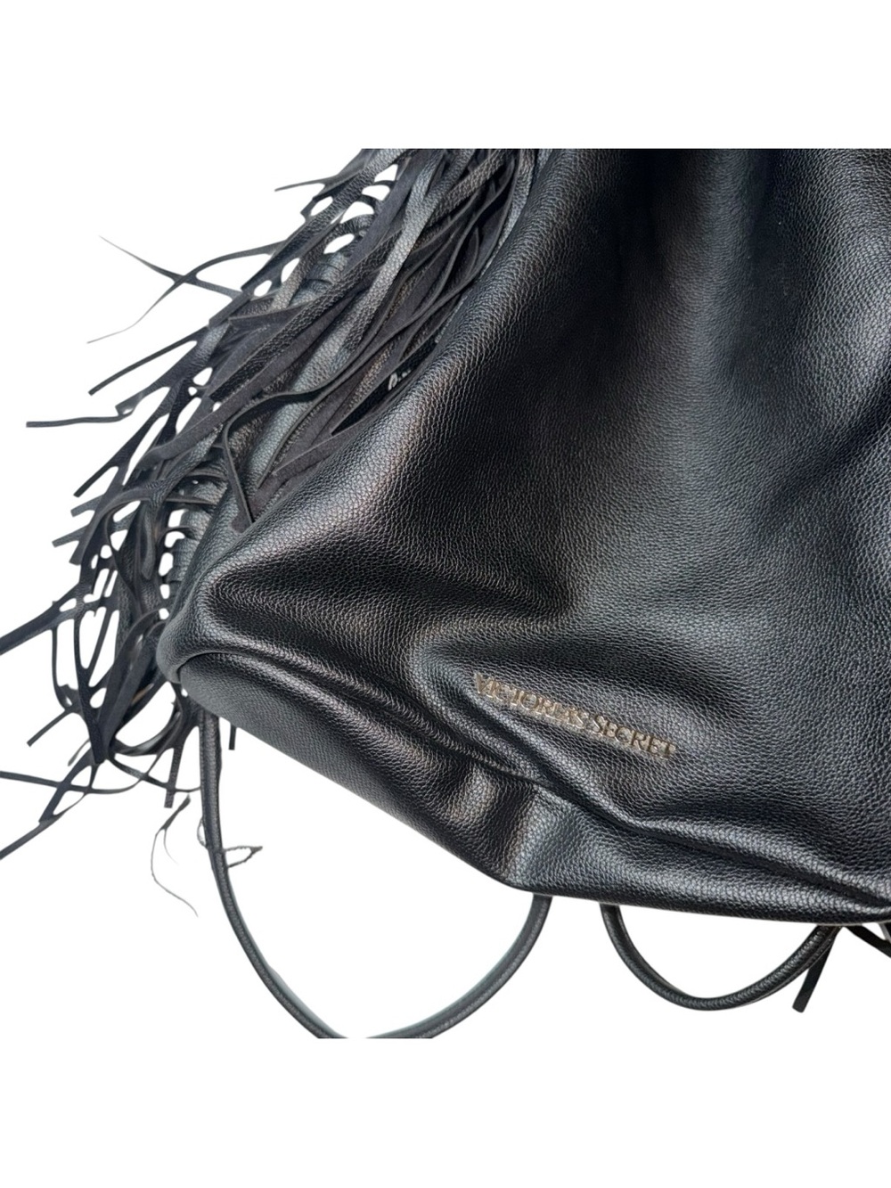 Victoria's Secret Black Fringe Drawstring Backpack - Picture 4 of 5